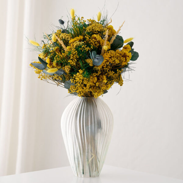 Evighedsbuket gul og grøn mix med tørret og Langtidsholdbare blomster