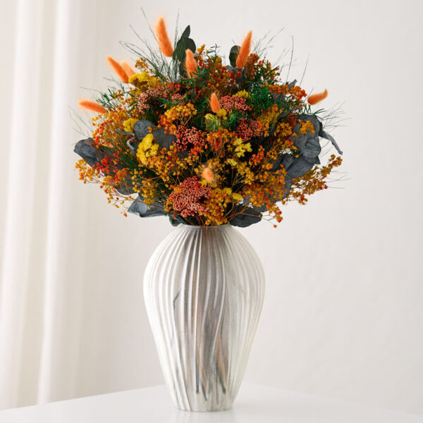 Evighedsbuket orange og gul mix med tørret og Langtidsholdbare blomster